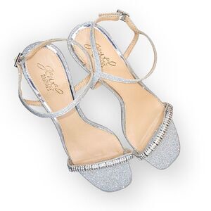 Jewel Badgley Mischka Charlee Silver Block Heel Evening Sandal, Womens Size 9.5M